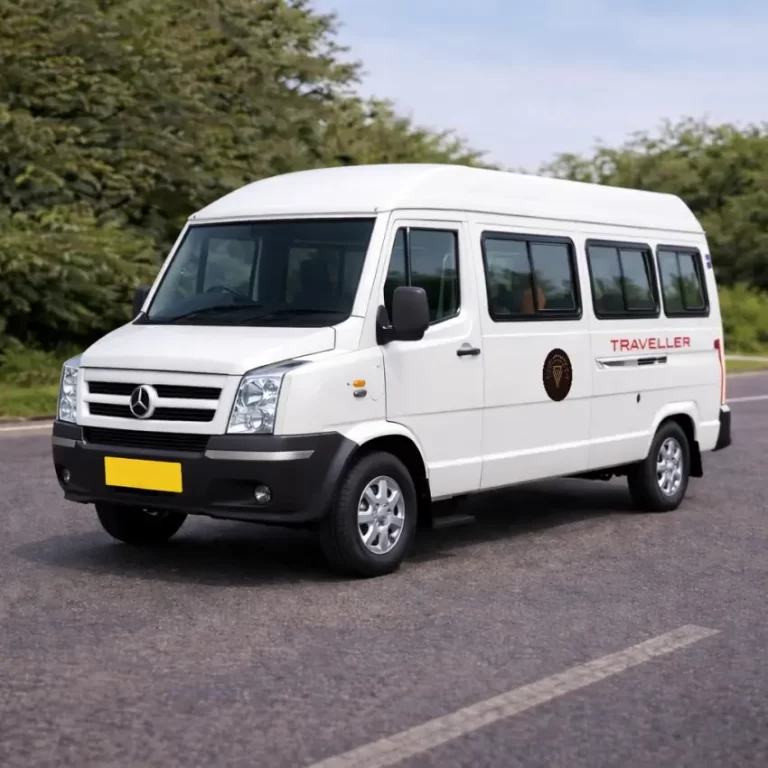 Spacious 12 to 17-seater Tempo Traveller van for large group transport and wildlife tour logistics in Jim Corbett.