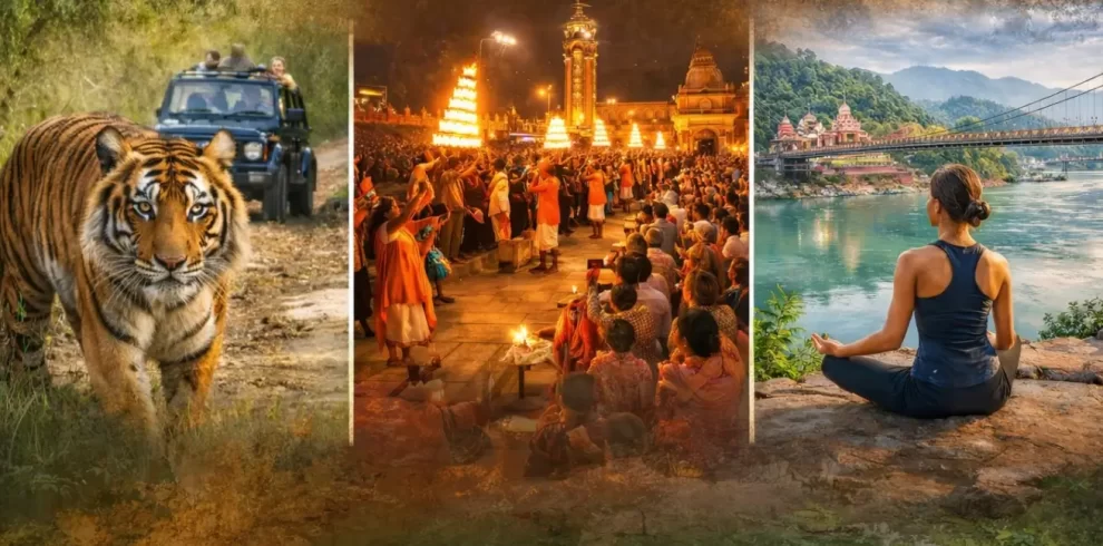 Uttarakhand wildlife tour covering Jim Corbett safari, Haridwar and Rishikesh spiritual journey.