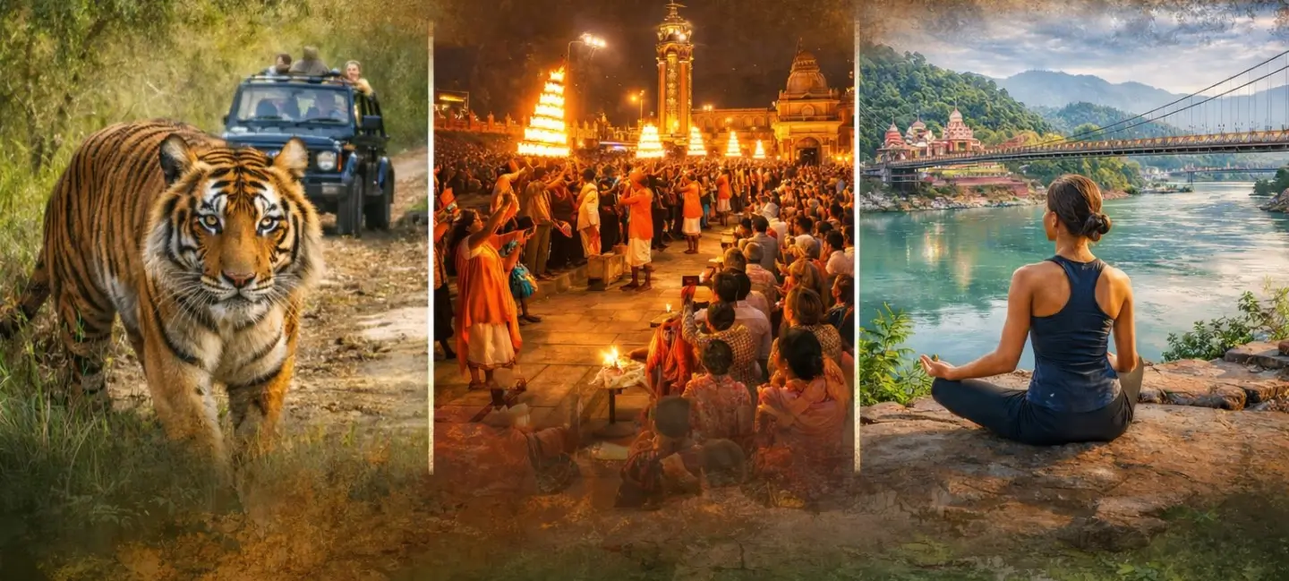 Uttarakhand wildlife tour covering Jim Corbett safari, Haridwar and Rishikesh spiritual journey.